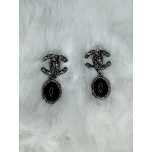 CHANEL Black and Silver Earrings